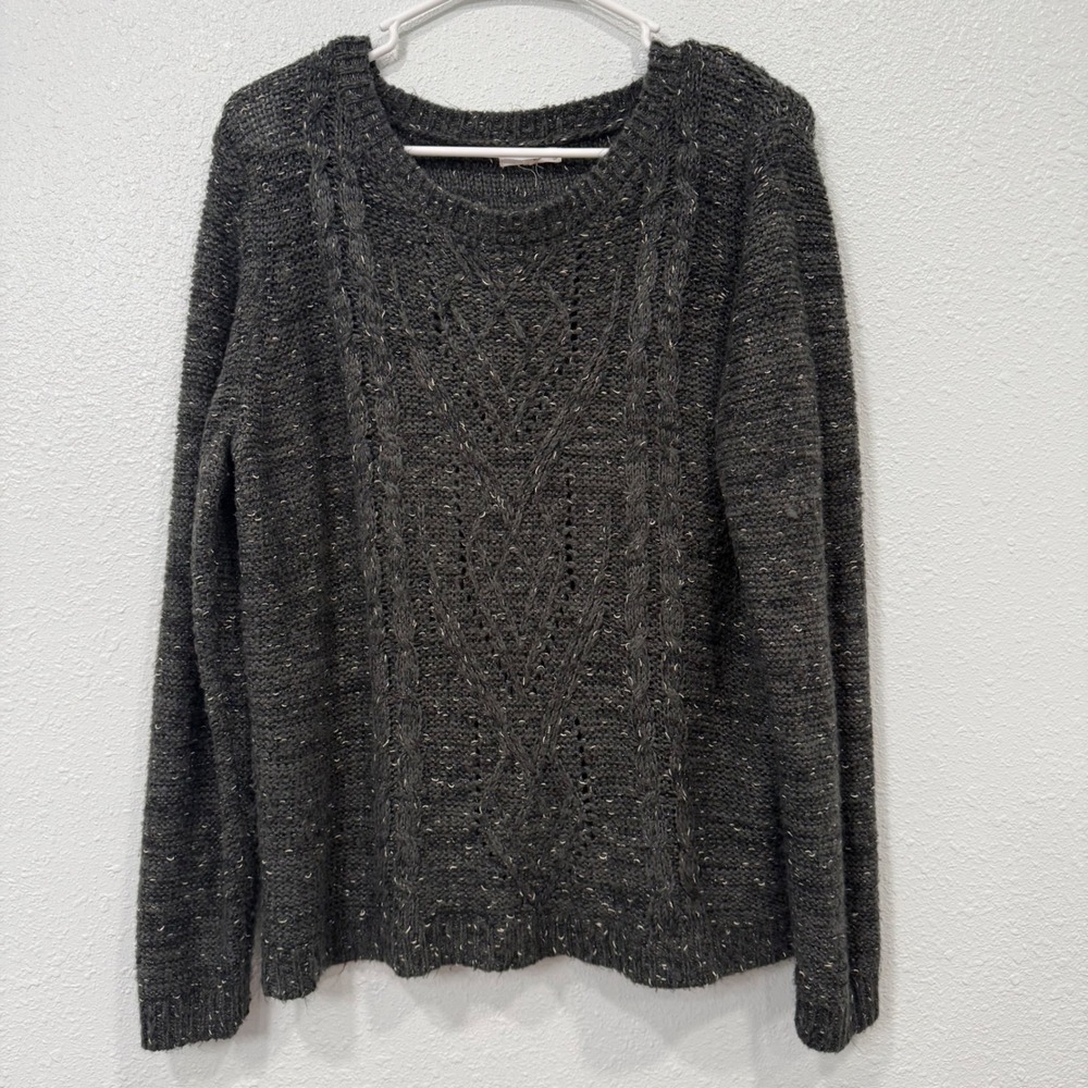 Maurices Womens Large Charcoal Gray Metallic Cable Knit Sweater L Pullover